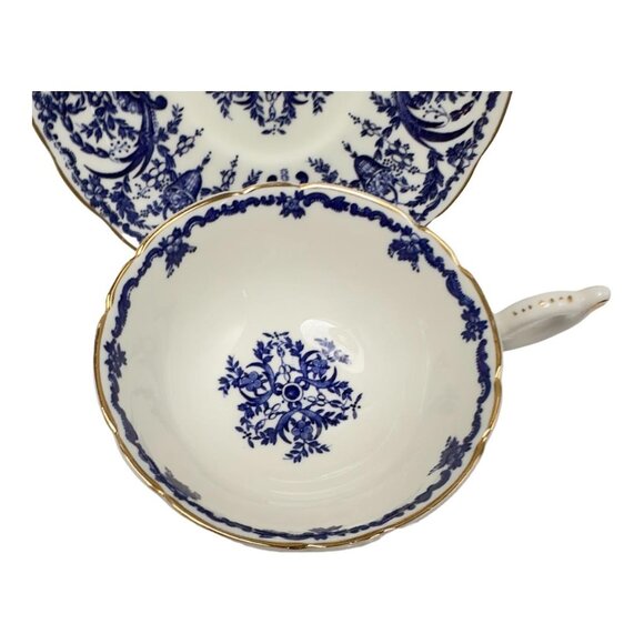 Coalport Teacup Saucer White Blue Scroll Bone China Made in England - Picture 5 of 14